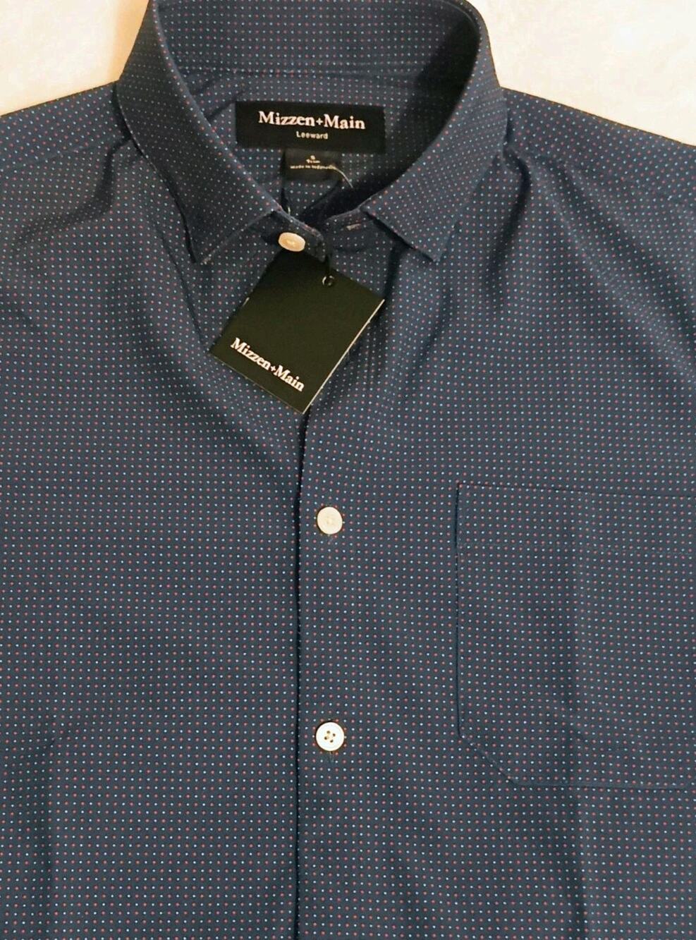 NWT Mizzen Main Leeward Shirt Mens S TBU20-SSD Dots Performance Slim Trim Fit